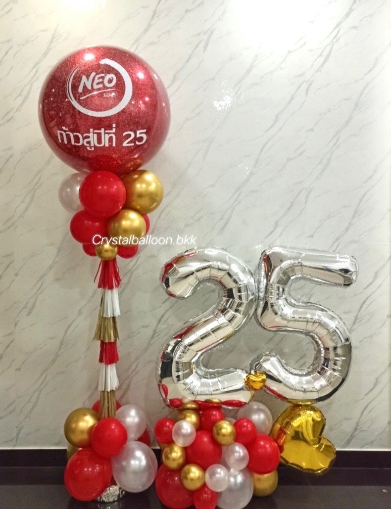เสาลูกโป่ง ครบรอบ Bubble ขนาด 36" กลิตเตอร์สีแดง 1 เสา พร้อม ฟอยล์ตัวเลข ขนาด 40" ตั้งฐานคู่ 1 ชิ้น พร้อมตกแต่ง สามารถเปลี่ยนสีลูกโป่ง/เปลี่ยนข้อความ/เปลี่ยนสี-ฟอยล์ตัวเลข/เปลี่ยนสี-ฟอยล์ตกแต่งได้