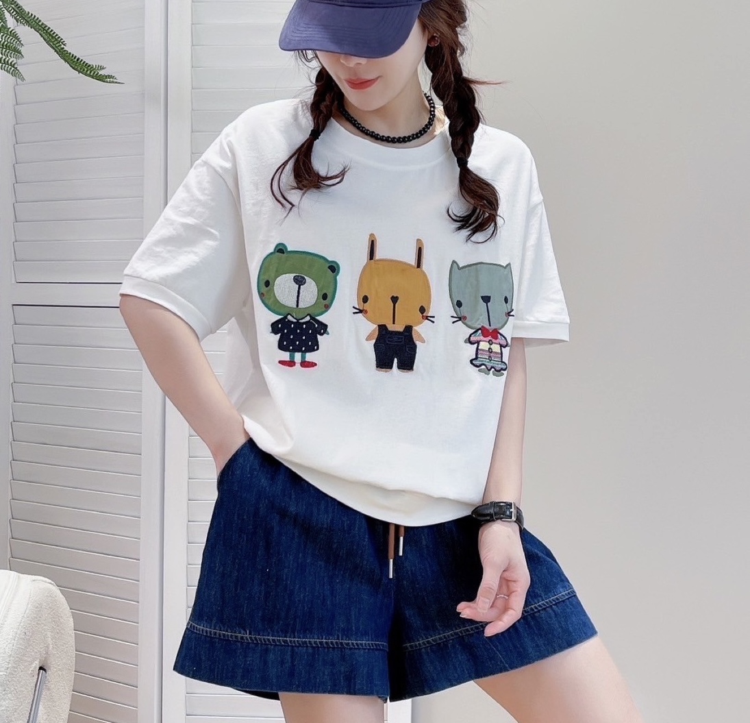 เสื้อยืดลายปักหมี~กระต่าย~แมว