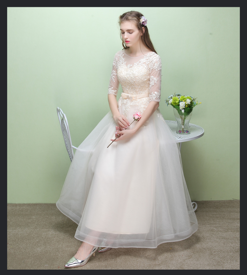 Pro-order เดรส สีครีม แขนยาว ปาดไหล่ ลูกไม้ ถ่ายพรีเวดดิ้ง (ซิปหลัง)