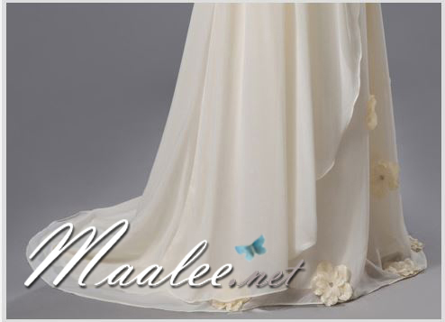 พร้อมเช่า ชุดราตรียาว แบบไหล่เดียวทิ้งชายด้านหลัง ผ้าชีฟอง สไตล์กรีก แต่งเกสรดอกไม้ สีครีม Champagne สีครีม Champagne