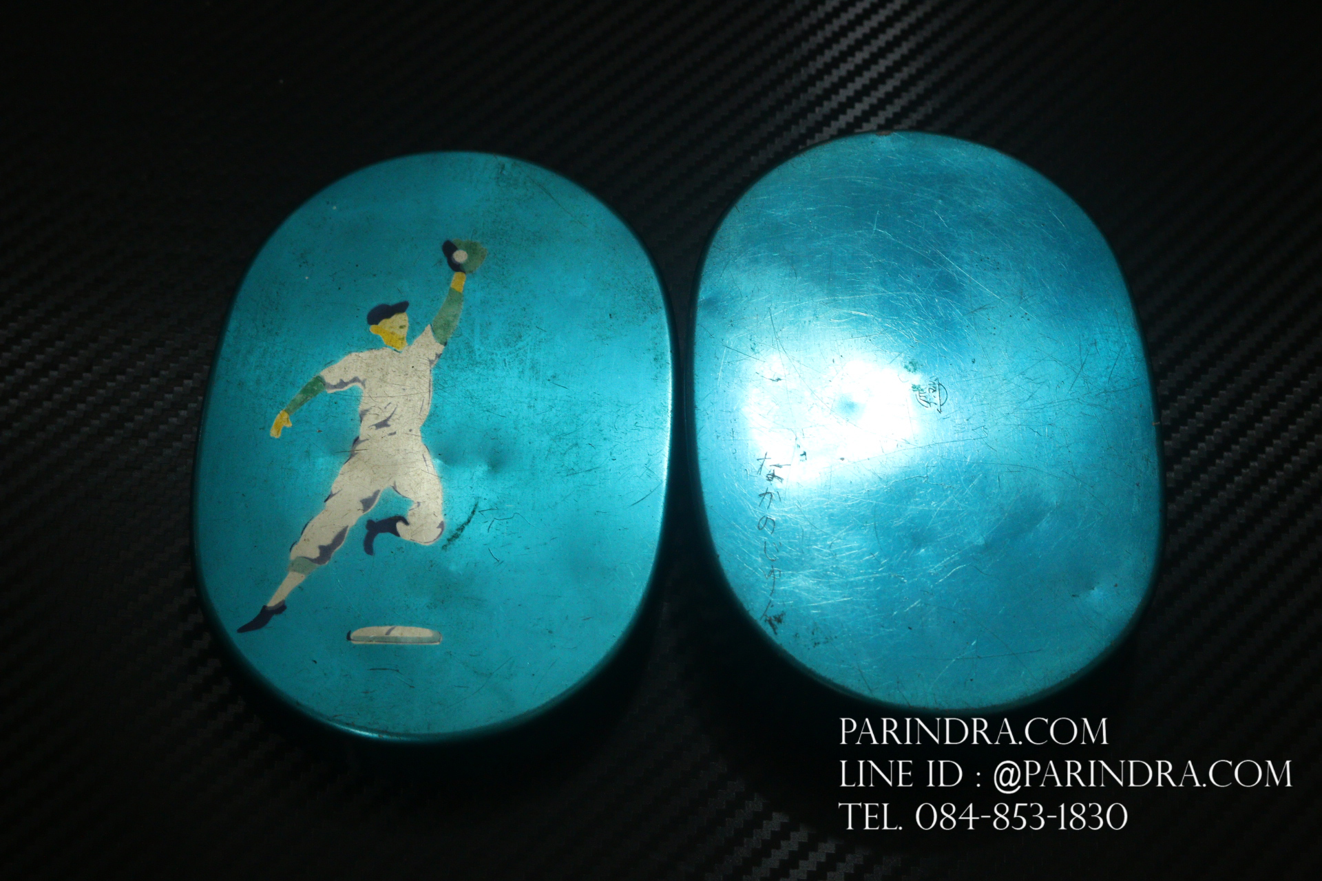 กล่องอลูมิเนียมเก่า ทรงกลมรี นักเบสบอล JAPAN