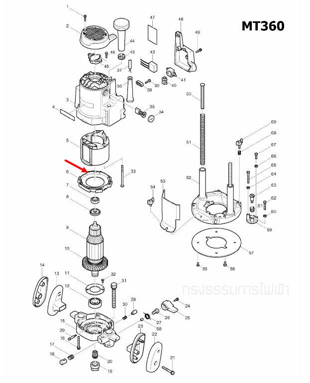 บังใบทุ่น เราท์เตอร์ Maktec มาคเทค, Makita มากีต้า MT360, MT362, M3600, M3600B [#6] Pn.418486-8 (แท้)++
