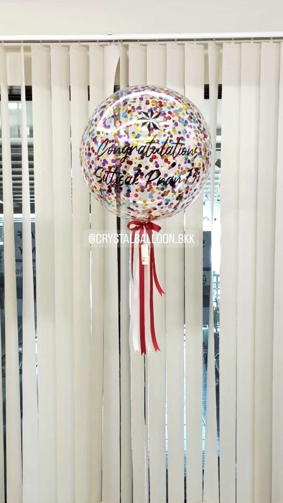 ลูกโป่ง แสดงความยินดี Bubble ขนาด 24" Confetti หลากสี พร้อมตกแต่ง สามารถเปลี่ยนสีลูกโป่ง/เปลี่ยนข้อความ/เปลี่ยนขนาดได้