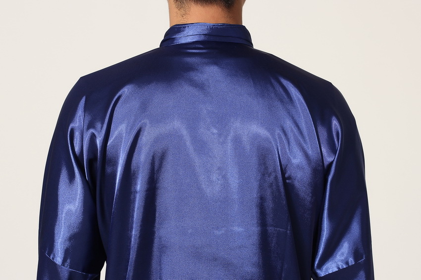 Pre-order ชุดจีนชาย แขนยาวผ้าแพร สีน้ำเงิน