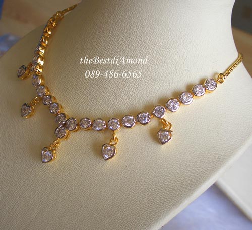 NL005+++สร้อยคอสังวาลย์เพชรหุ้มแบบมีตุ้งติ้ง+++ ดูดี เก๋ไก๋ไม่เวอร์มาก แบบเรียบหรู ดีไซน์Modern