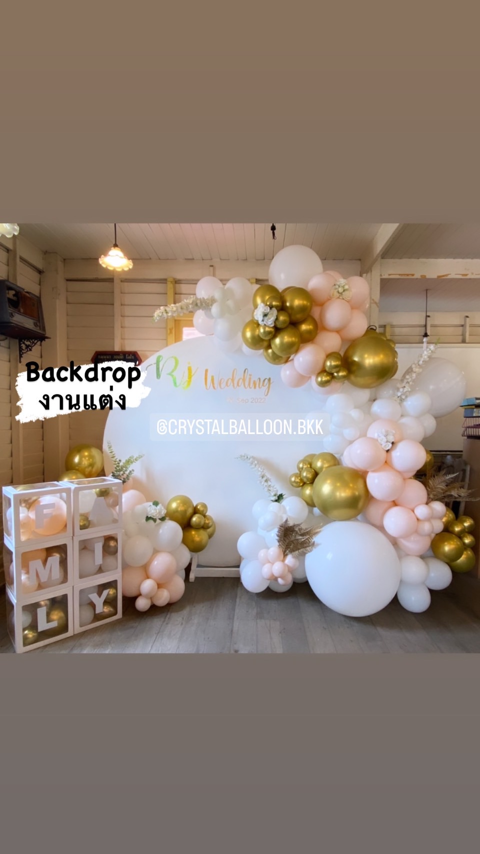 Organic Backdrop ฉากกลม งานแต่ง น่ารัก น่ารัก ขนาด 2x2 เมตร พร้อม กล่องใส ติดตัวอักษร 6 กล่อง พร้อมตกแต่ง สามารถเปลี่ยนสีลูกโป่ง/เปลี่ยนข้อความได้
