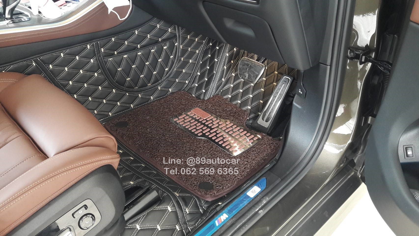 พรมรถ BMW X5 2023 สีดำด้ายทอง + ไวนิลสีน้ำตาล