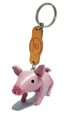 พร้อมส่ง พวงกุญแจหนังแท้ Handmade รูปหมู