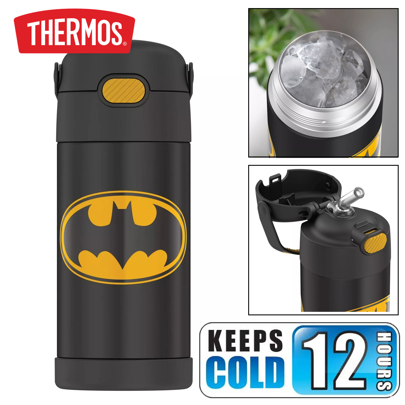 กระติกน้ำเก็บความเย็น Thermos Batman 12oz FUNtainer Water Bottle with Bail Handle - Black
