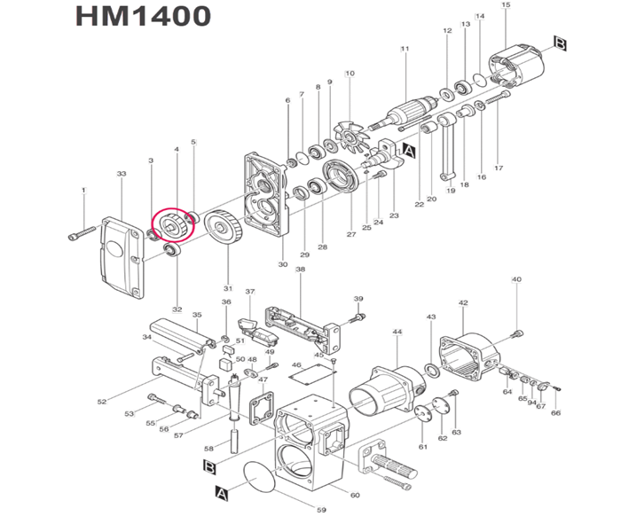 เฟืองเล็ก สกัดปูน Makita HM1400 [#4] Pn.221713-2 (แท้) ##
