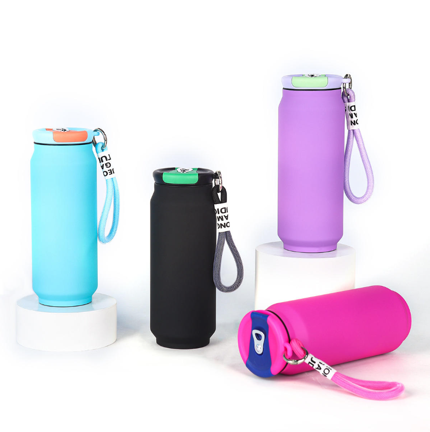 กระบอกสแตนเลส ทรงแคน ฝาหูหิ้วเชือกไนล่อน 500 ml