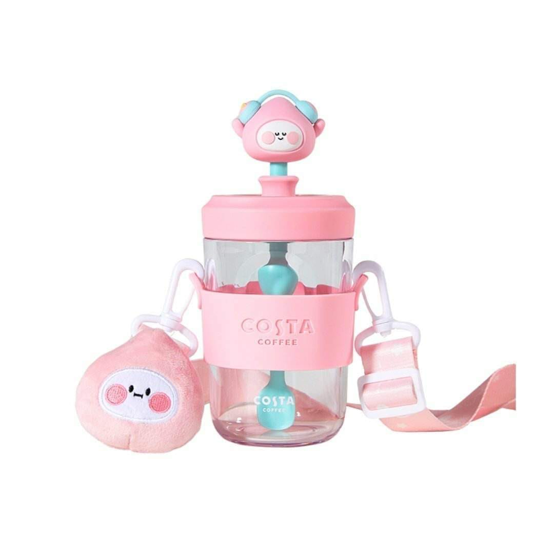 แก้ว COSTA ลูกพีช เหรินเจียหลุน พร้อมสายคล้อง+ตุ๊กตาเสียงเจียหลุน