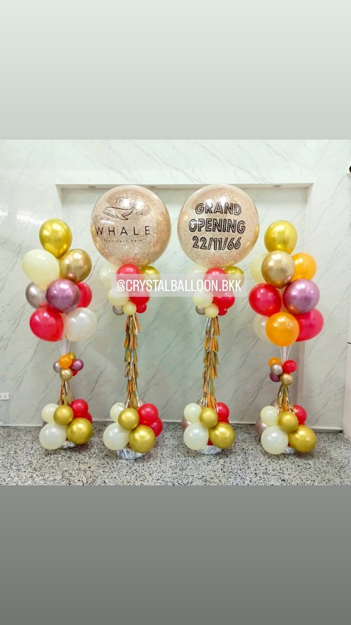 เสาลูกโป่ง เปิดร้าน Bubble ขนาด 36" กลิตเตอร์สีแชมเปญ 2 เสา พร้อม เสาลูกโป่ง ช่อ 10 ลูก 2 เสา พร้อมตกแต่ง สามารถเปลี่ยนสีลูกโป่ง/เปลี่ยนข้อความได้