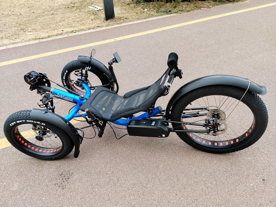 TrikExplor FE-326 Rugged Terrain Fat Tire Recumbent Trike with Bafang 48V 500W Mid-Drive Motor