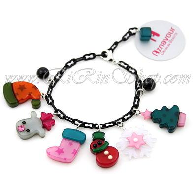 Aznavour สร้อยข้อมือเซลลูโลส (Cellulose) Christmas แต่งจี้กวางเรนเดียร์, ต้นคริสต์มาส, ตุ๊กตาหิมะ, ผลึกหิมะ (เส้นสีดำ)