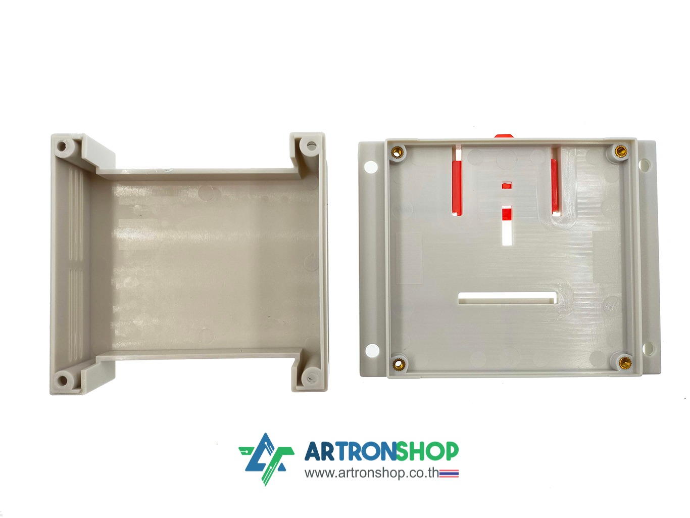 กล่องใส่บอร์ดอิเล็กทรอนิกส์ ติดรางปีกนก ขนาด 115 x 90 มิลลิเมตร สีขาว