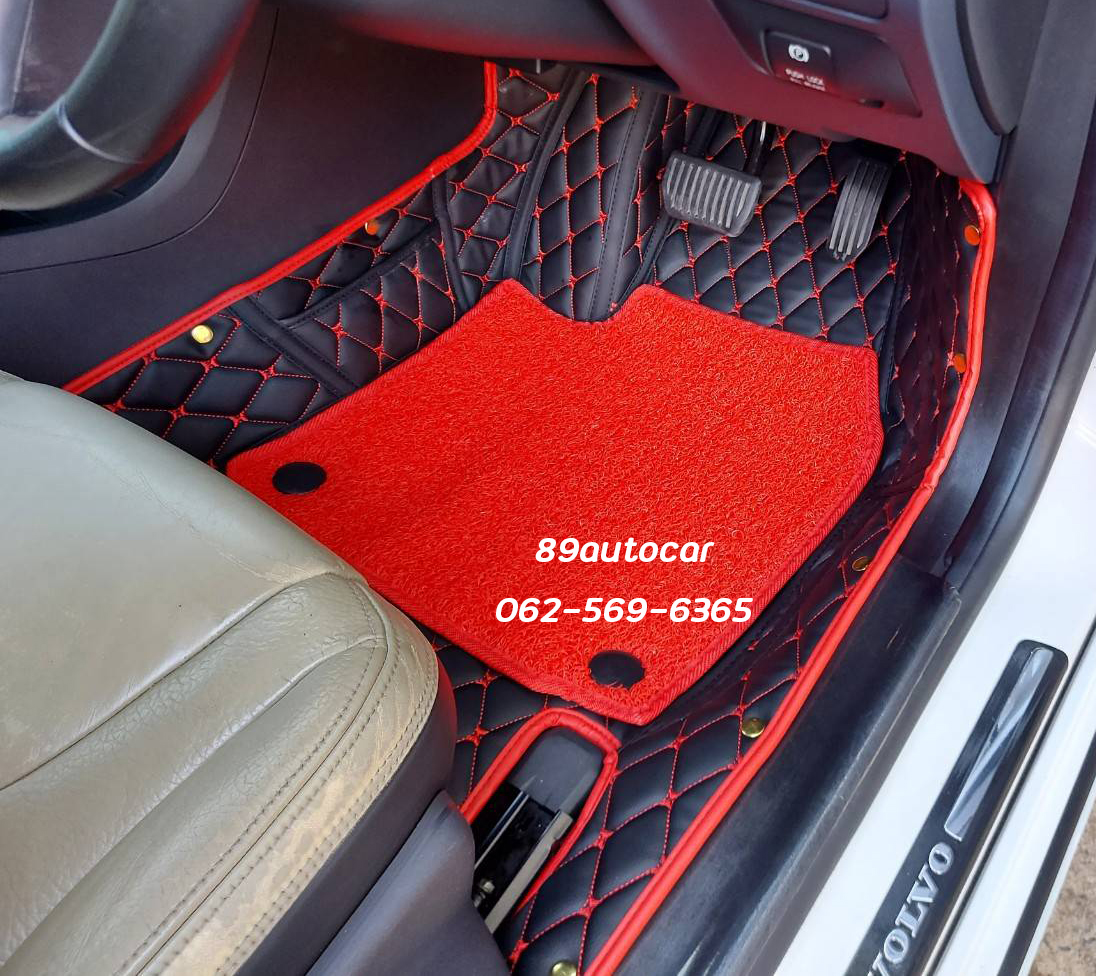 ขายพรมปูพื้นรถยนต์ Volvo S60 2012 ปูพรม7D สีดำด้ายแดงขอบแดง + พรมดักฝุ่นสีแดง + ท้าย