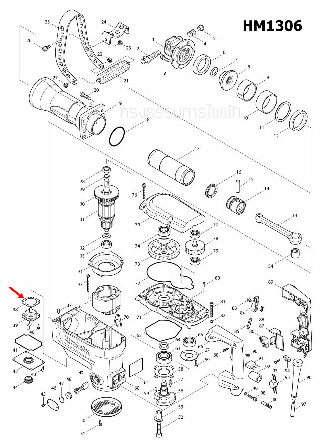 HOLDER SEAL สกัด เจาะพื้น Makita มากีต้า HM1305, HM1306 [#38] Pn.442139-7 (แท้) ##