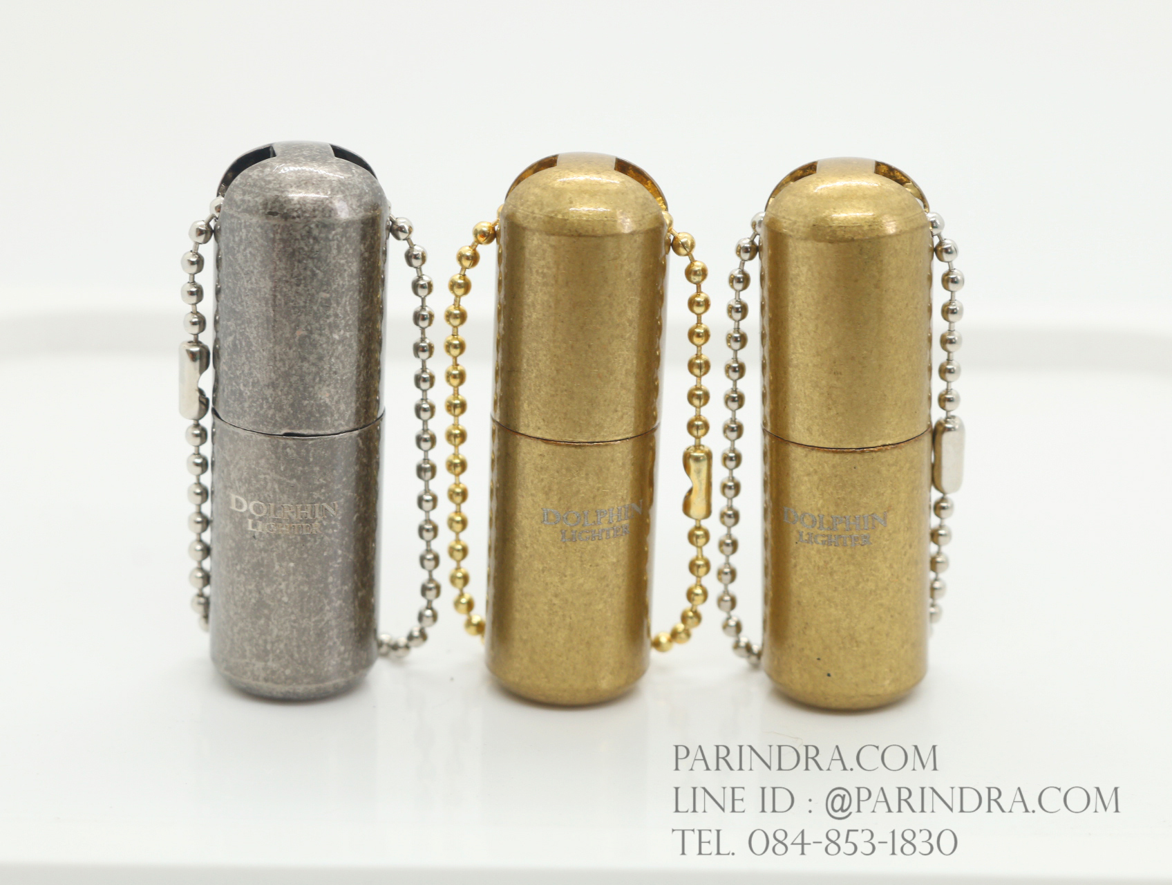 ไฟแช็คน้ำมัน Dolphin แบบแคปซูลกันน้ำ สีทอง สายห้อยสีทอง