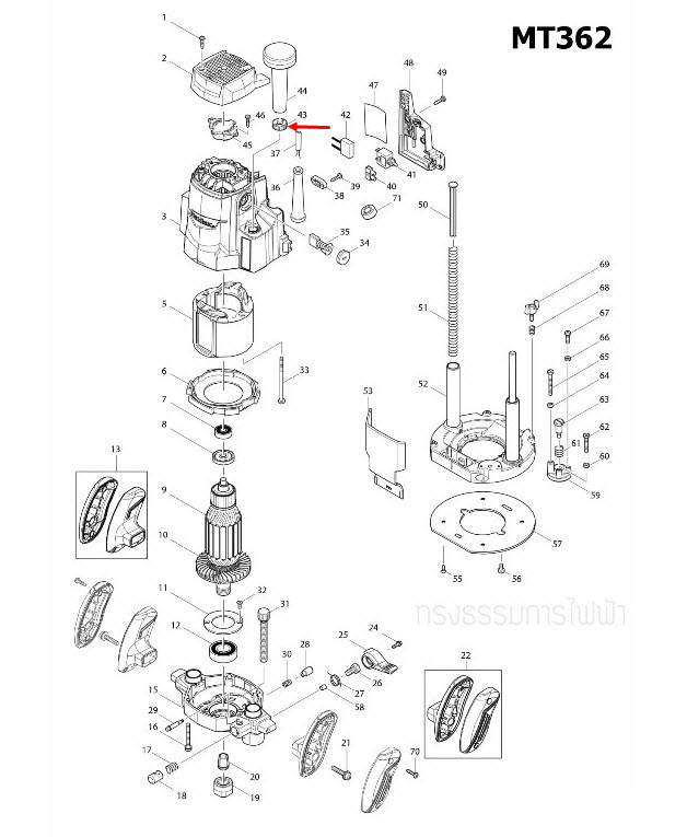 NYLON NUT M10 เราท์เตอร์ Maktec มาคเทค, Makita มากีต้า MT360, MT362, M3600, M3600B [#43] Pn.418484-2 (แท้) ##