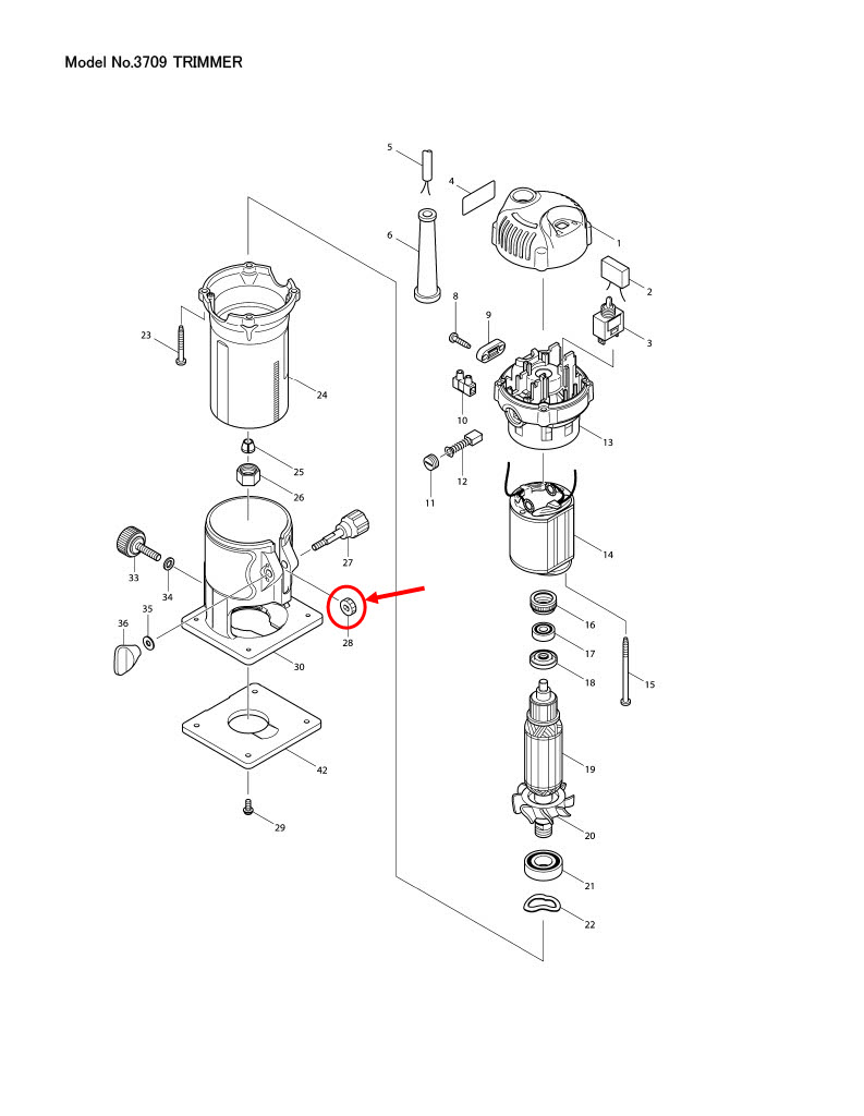เฟือง เครื่องเซาะร่องทริมเมอร์ Makita 3709 [#28] Pn.226217-9 (แท้) ##