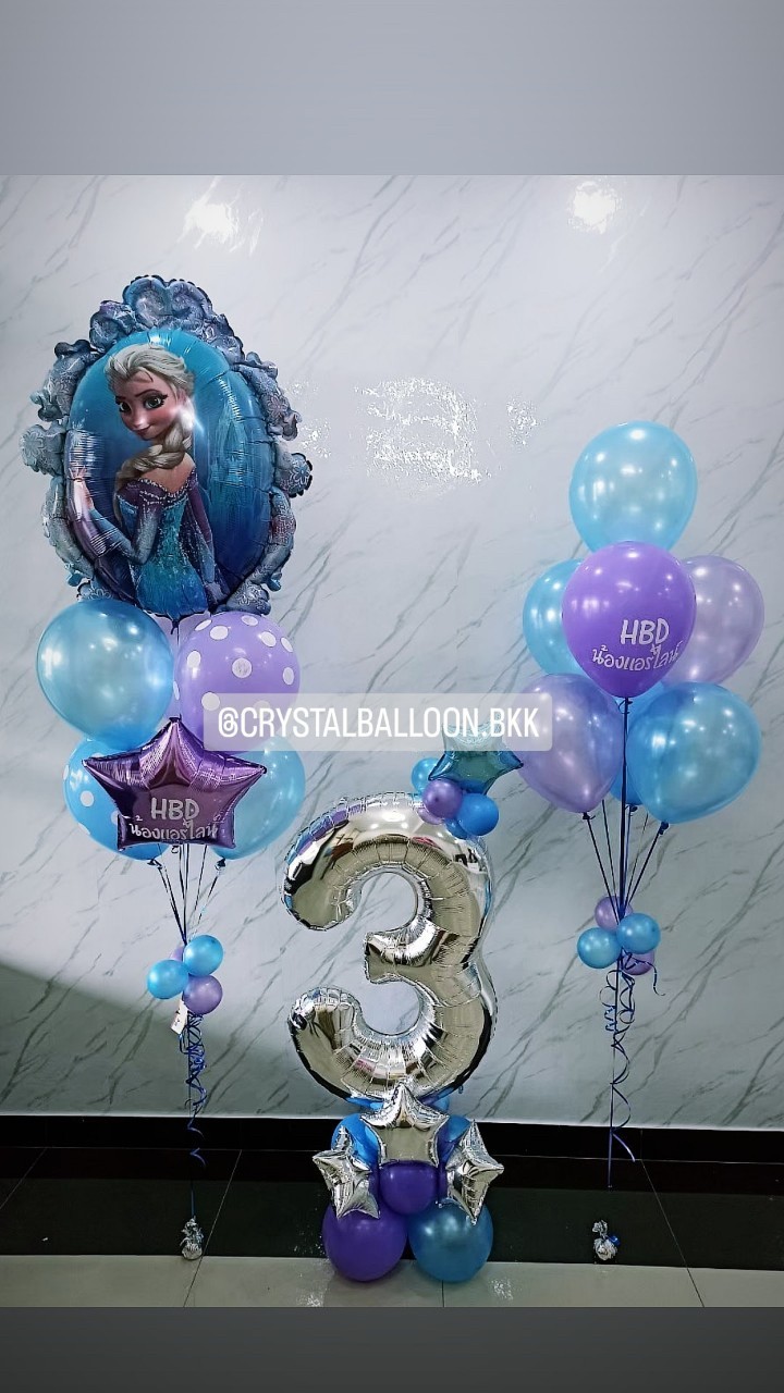ลูกโป่ง วันเกิดเด็ก Theme Frozen Anagram พร้อม ช่อลูกโป่ง ช่อ 7 ลูก 1 ช่อ พร้อม ฟอยล์ตัวเลข ขนาด 40" ตั้งฐาน 1 ชิ้น พร้อมตกเเต่ง สามารถเปลี่ยนสีลูกโป่ง/เปลี่ยนข้อความ/เปลี่ยนสี-ฟอยล์ตัวเลข/เปลี่ยนฟอยล์ตกแต่งได้