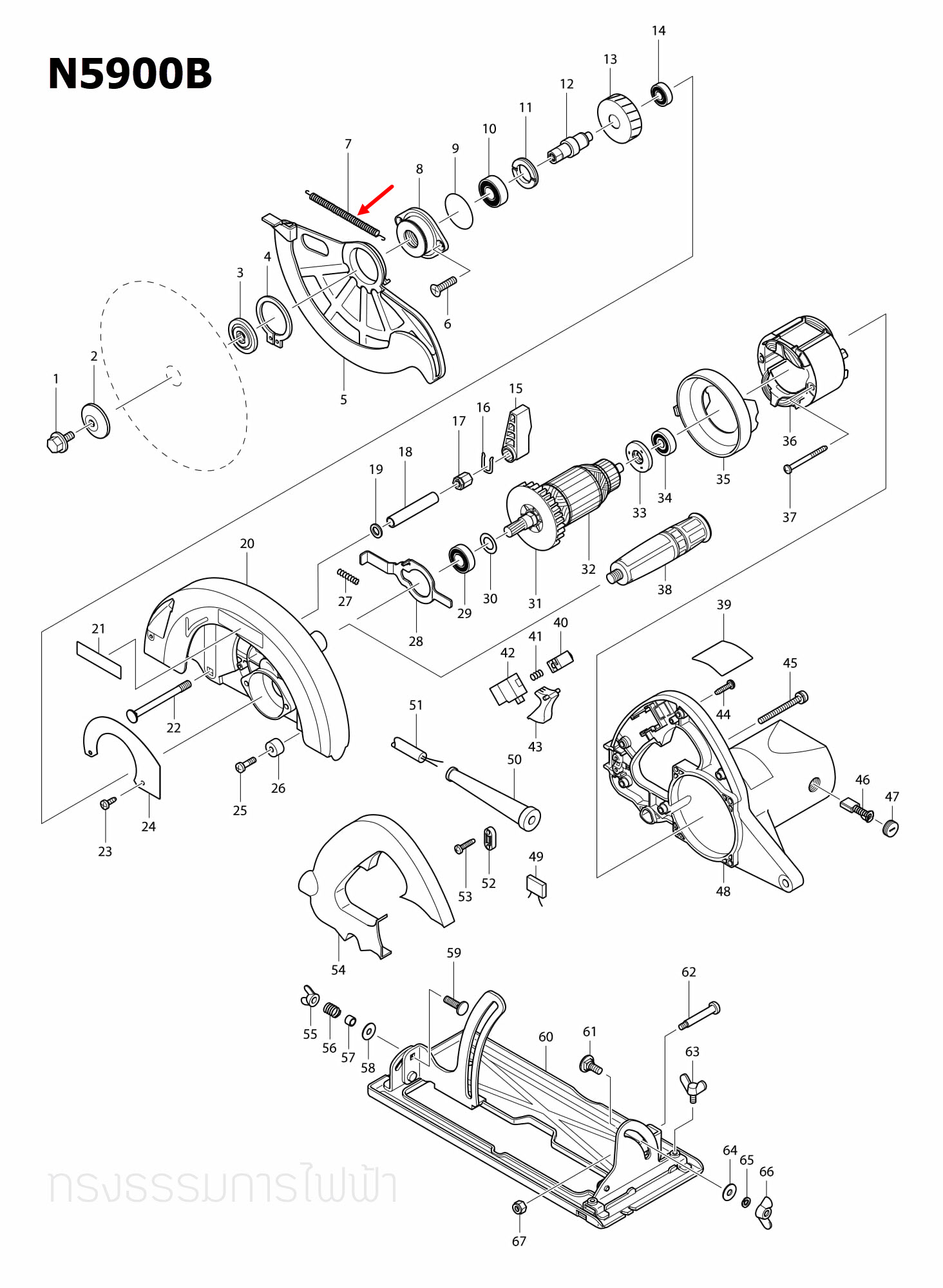 TENSION SPRING 5 เลื่อยวงเดือน Makita มากีต้า N5900B [#7] Pn.231834-2 (แท้) ##