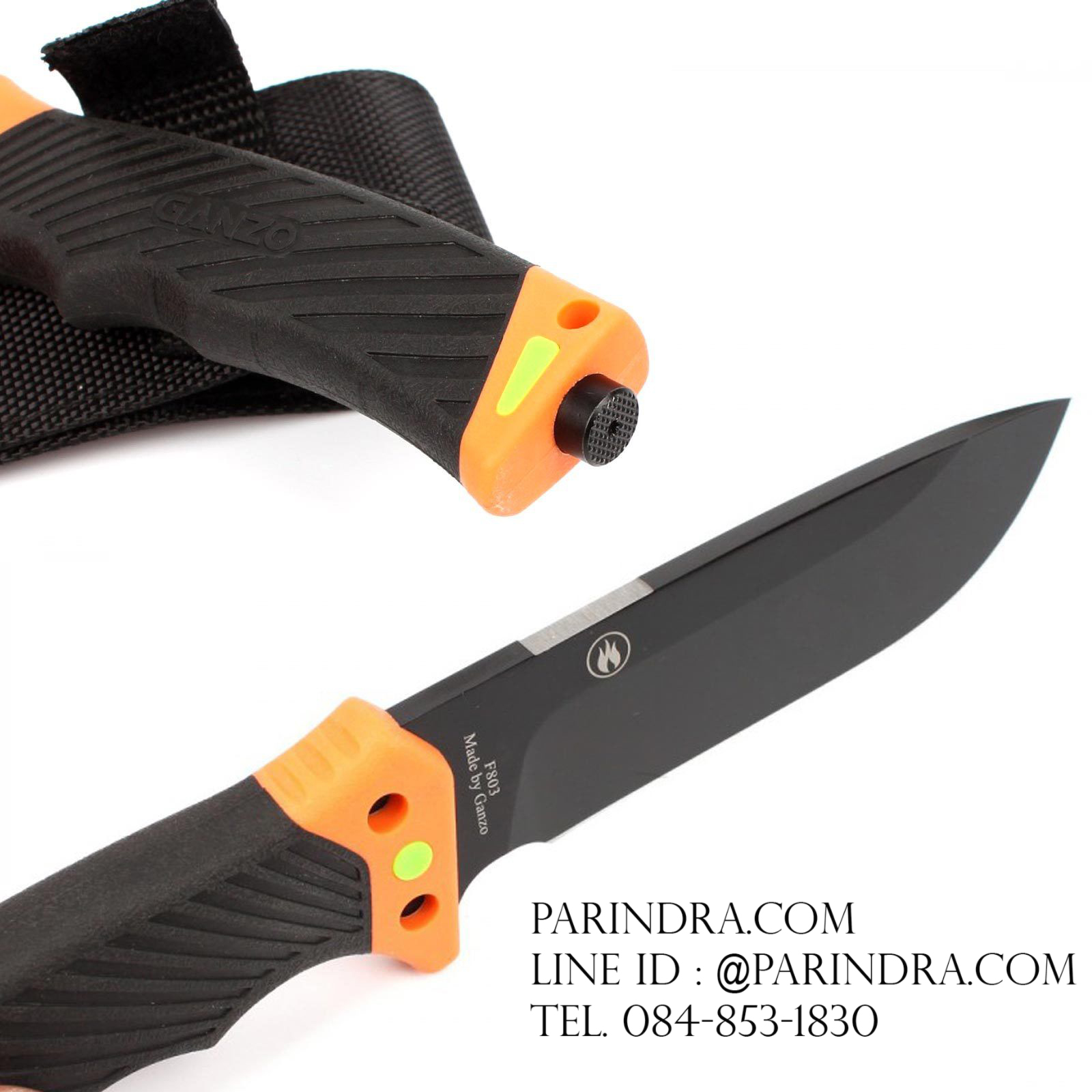 มีดใบตายเดินป่า Ganzo กานโซ่ รุ่น G-803 OR สีส้มตัดดำ รุ่นใหม่ ของแท้ 100%
