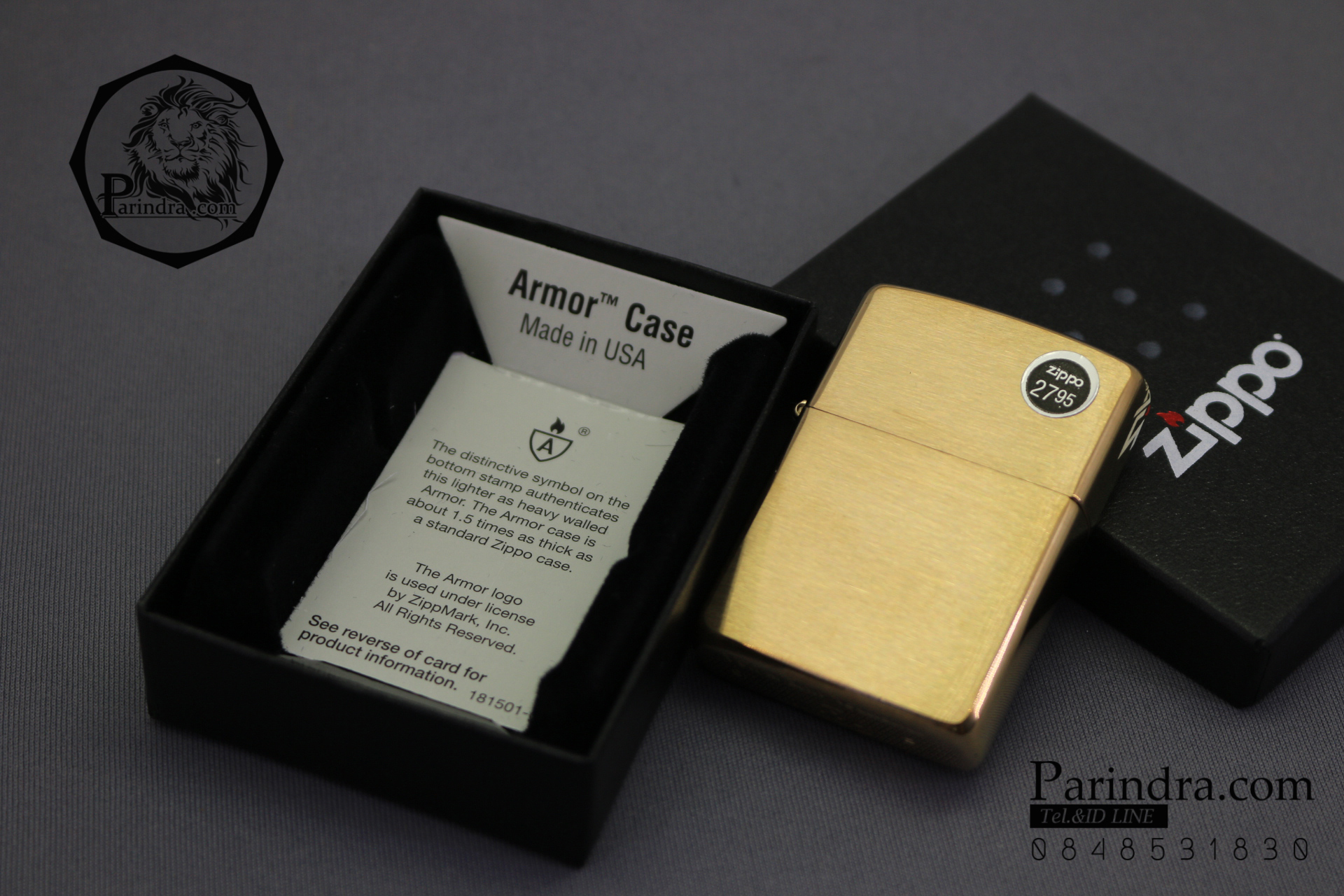 ไฟแช็ค Zippo แท้ สีทองอร่าม " Zippo 168 Armor Case, Brushed Brass Finish Lighter " แท้นำเข้า 100%