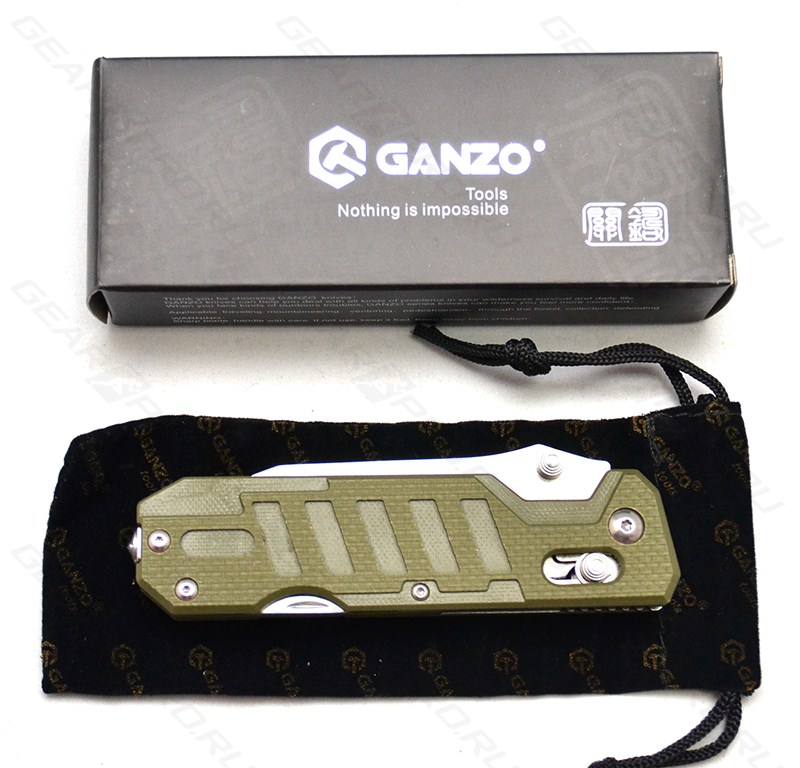 มีดพับ Ganzo กานโซ่ รุ่น G-735 GR สีเขียวทหาร ของแท้ 100%