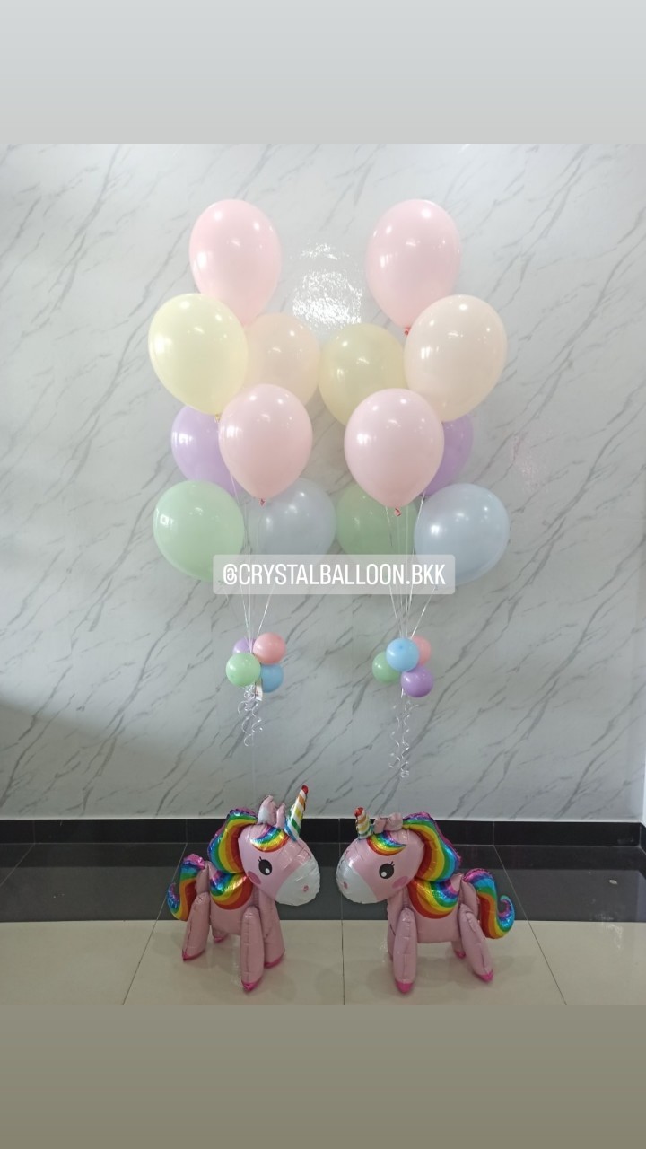 ลูกโป่ง วันเกิดเด็ก ช่อลูกโป่ง 7 ลูก 2 ช่อ Theme พาสเทล พร้อมตกแต่ง ฟอยล์ Unicorn ตั้งพื้น 2 ชิ้น สามารถเปลี่ยนสีลูกโป่ง/เปลี่ยนสี-ฟอยล์ตกแต่งได้