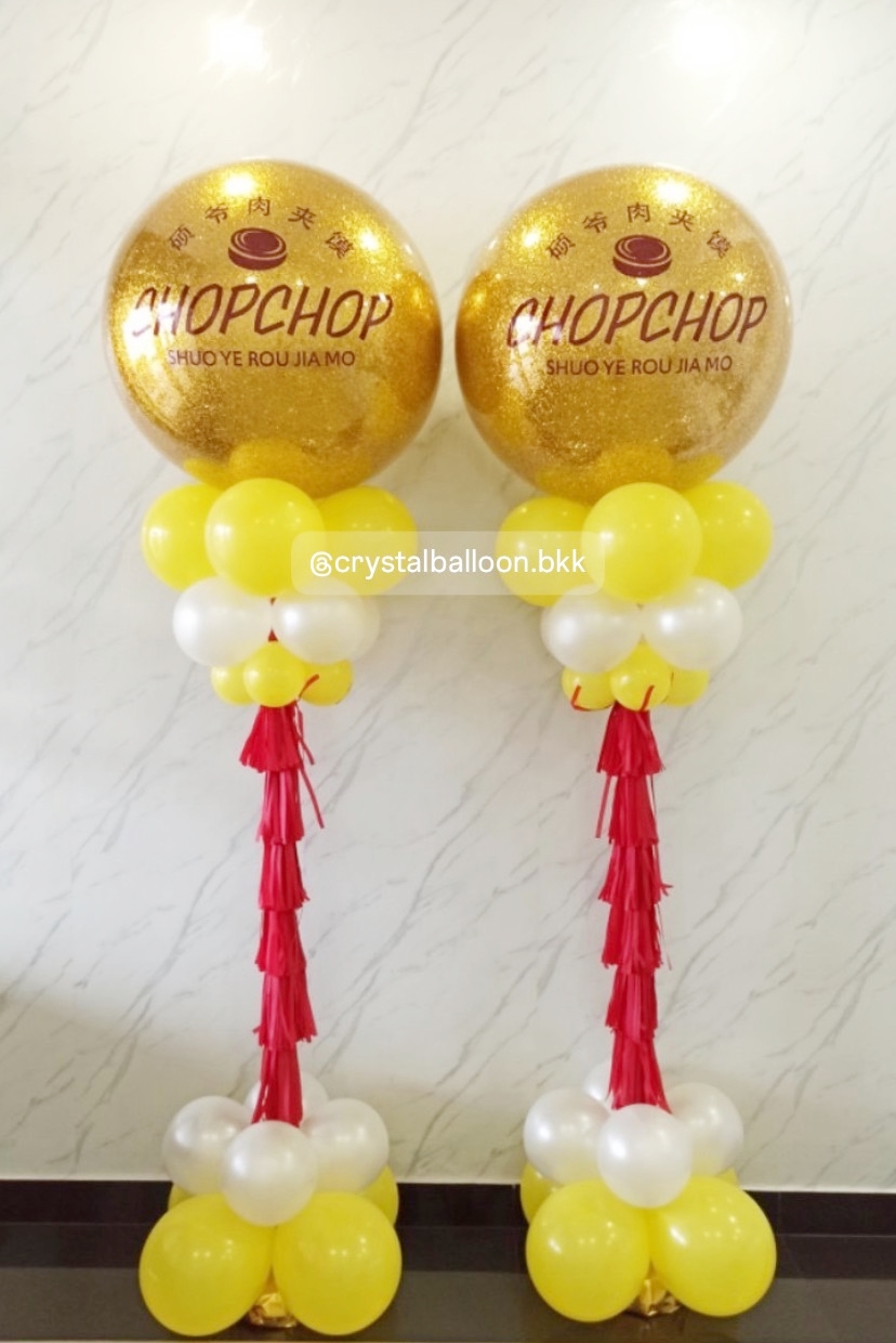 เสาลูกโป่ง เปิดงาน Bubble ขนาด 36" กลิตเตอร์สีทอง 2 เสา พร้อมตกแต่ง สามารถเปลี่ยนสีลูกโป่ง/เปลี่ยนข้อความได้