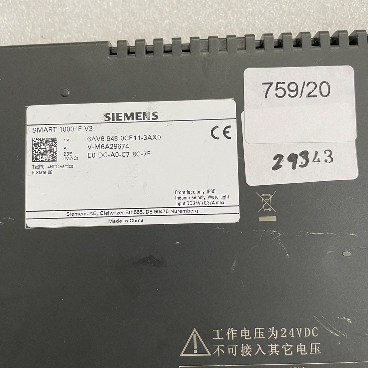 6AV6 648-0CE11-3AX0 HMI " SIEMENS "