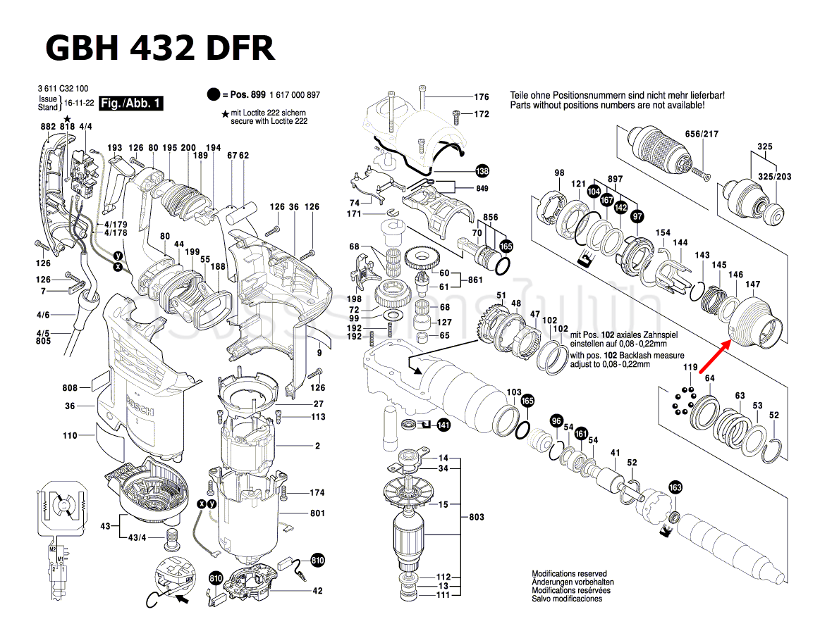 ฝาครอบ สว่านโรตารี่ Bosch บอช GBH4-32DFR [#147] Pn.1610390056 (แท้-สั่ง) (*)