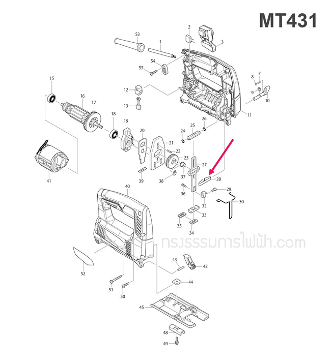 แผ่นสปริง เลื่อยจิ๊กซอว์ Maktec, Makita MT431, 4324, 4329 [#28], JV0600 [#20], M4301B Pn.232183-0 (แท้) ## (*)