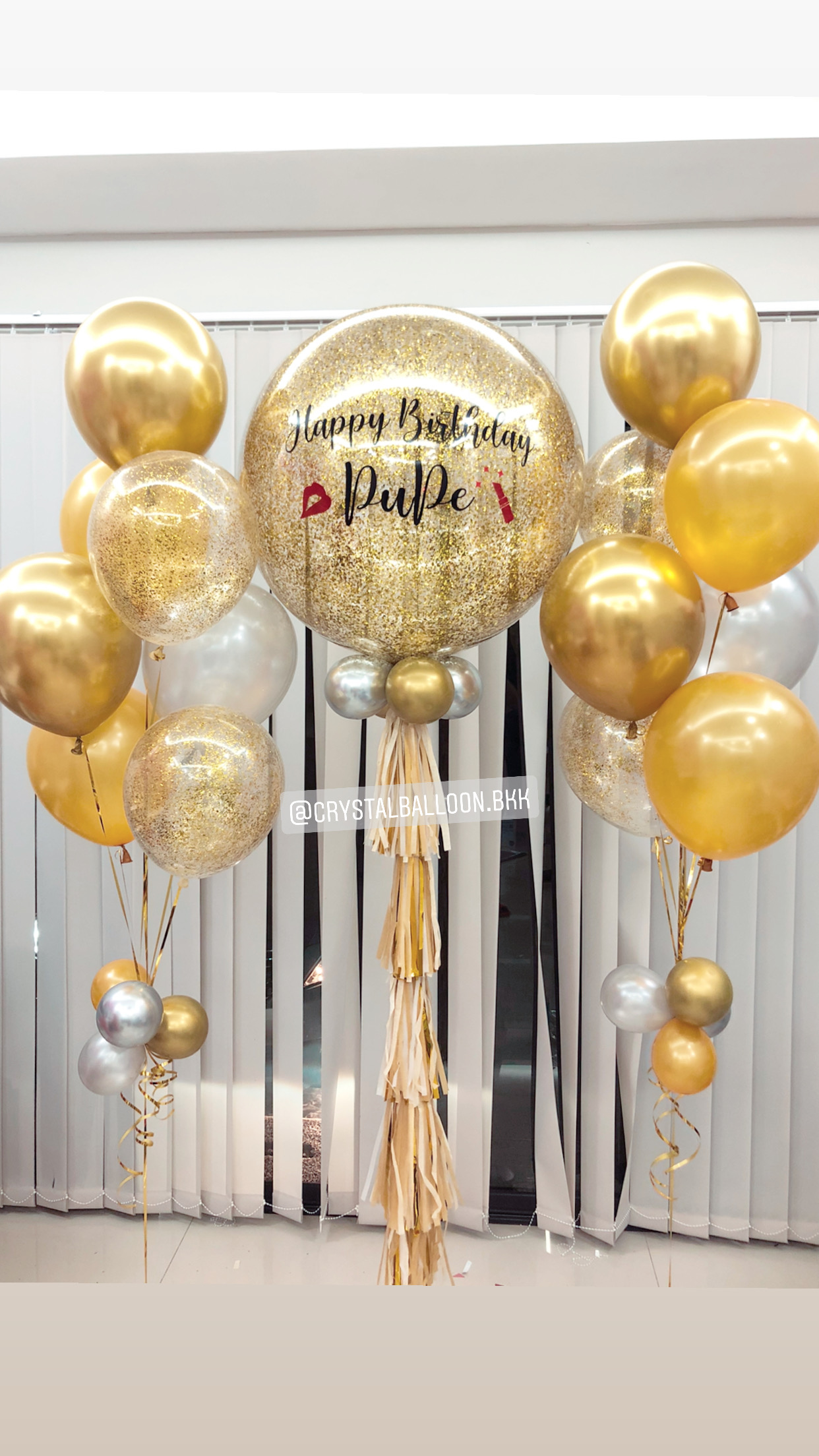 ลูกโป่ง วันเกิด Bubble ขนาด 36" กลิตเตอร์สีทอง พร้อม ช่อลูกโป่ง ช่อ 7 ลูก 2 ช่อ พร้อมตกแต่ง สามารถเปลี่ยนสีลูกโป่ง/เปลี่ยนข้อความ/เปลี่ยนขนาดได้