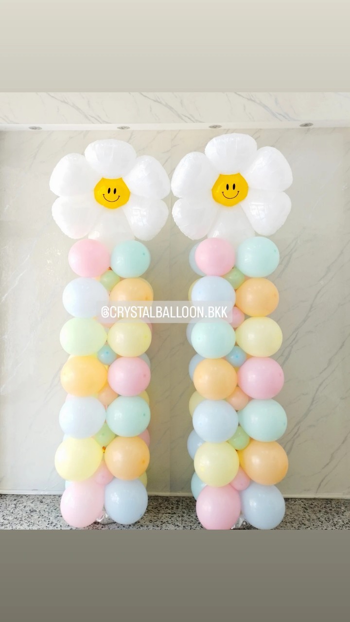 เสาลูกโป่ง เปิดงาน เสาฟอยล์ดอกเดซี่ 2 เสา Theme สีพาสเทล น่ารัก น่ารัก พร้อมตกแต่ง สามารถเปลี่ยนสีลูกโป่ง/เปลี่ยนฟอยล์ตกแต่งได้