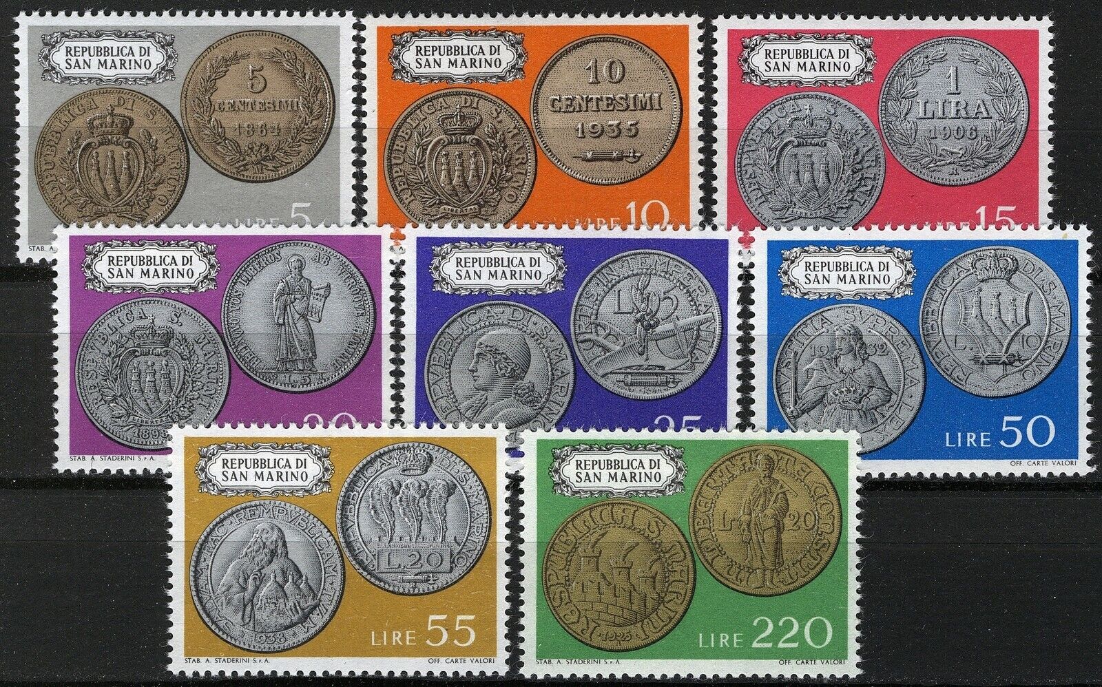 แสตมป์ซานมาริโน ชุด COIN เหรียญที่ระลึก ปี 1972 - SAN MARINO