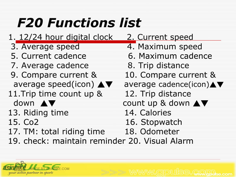 ไมล์จักรยาน G.PULSE WIRELESS CYCLOCOMPUTER WITH CADENCE 20 ฟังชั่น