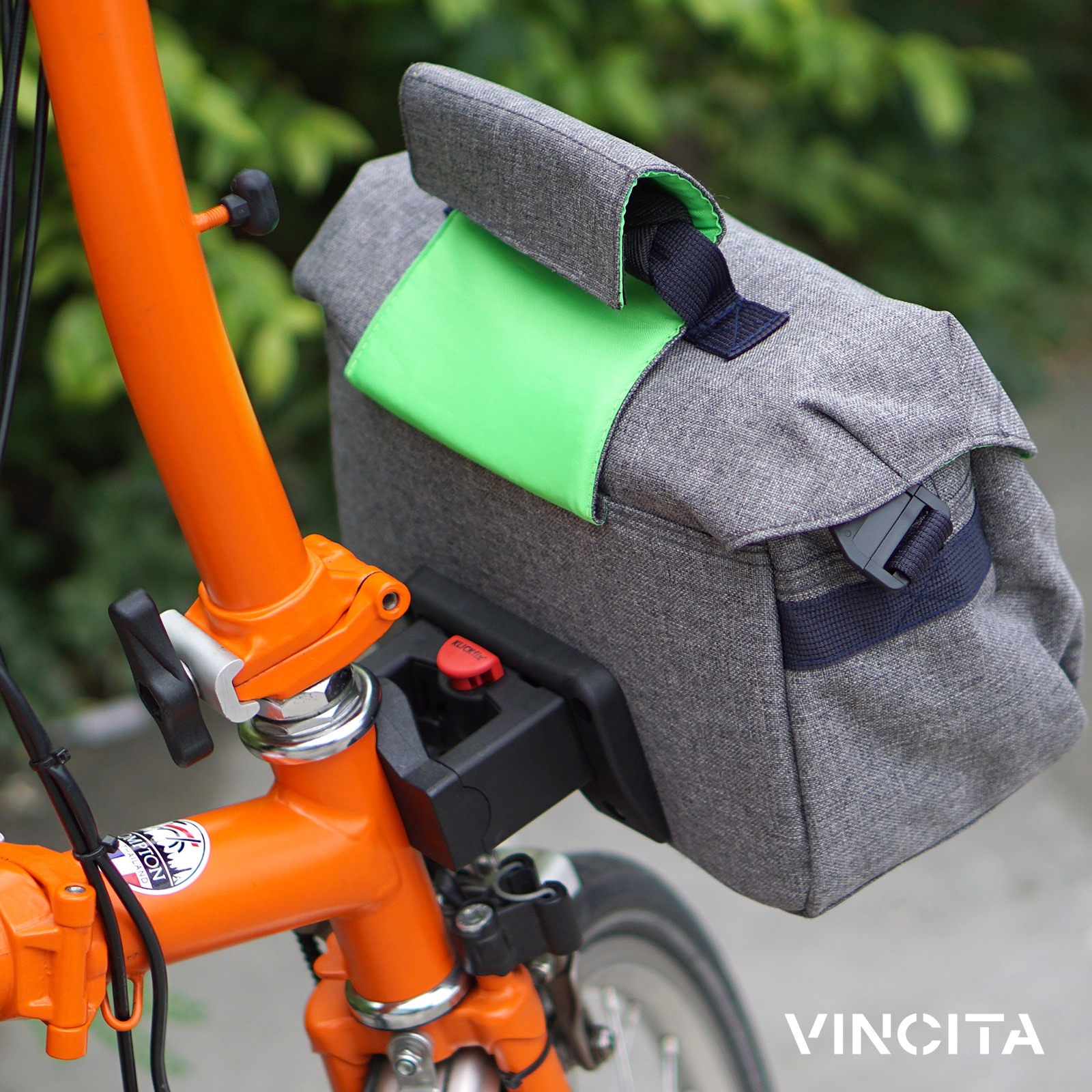 VINCITA B018D กระเป๋าหน้าแฮนด์คลิป KLICK FIX สำหรับจักรยานพับ DAHON, Brompton และอื่นๆ