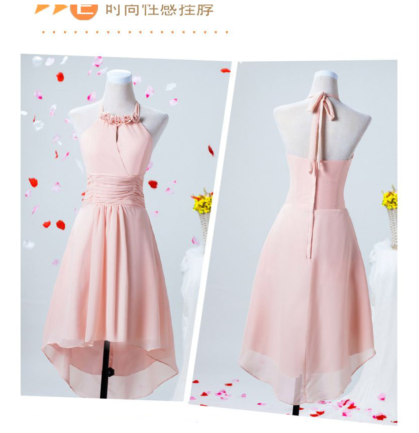พร้อมส่ง ชุดราตรีสั้น สีชมพูอ่อน ชุดเพื่อนเจ้าสาว Pink-001E