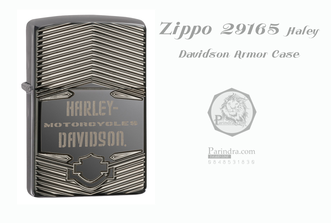 ไฟแช็ค Zippo แท้ " Zippo 29165 Harley-Davidson Logo Black Ice Chrome Armor แท้นำเข้า 100%