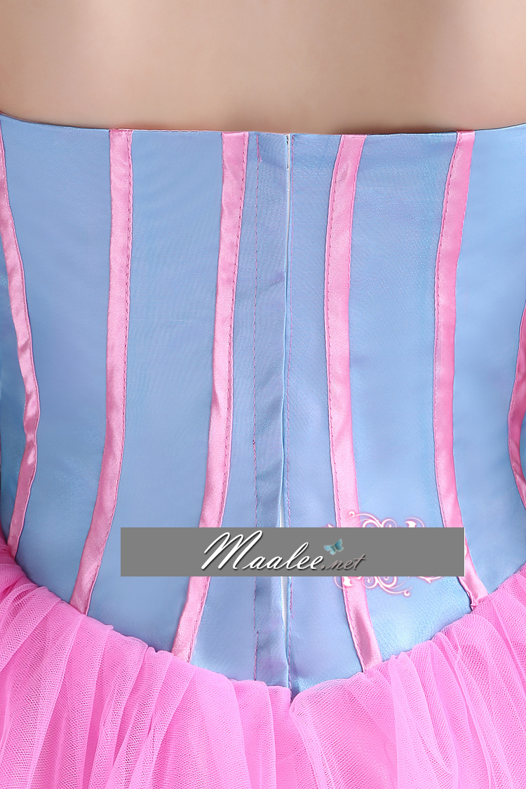 พร้อมเช่า ชุดแฟนซี ชุดราตรี เกาะอก สีชมพู ฟ้า Pastel สุดหวาน แต่งระบายกระโปรง