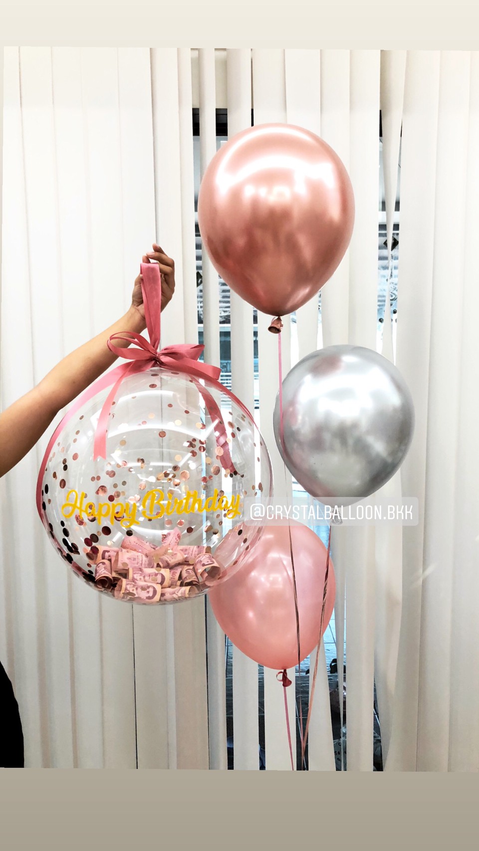 ลูกโป่ง วันเกิด Cash Balloon ขนาด 18" Air Filled พร้อมตกแต่ง ช่อลูกโป่งโครเมี่ยม 3 ลูก 1 ช่อ,สามารถใส่เงินได้ 30 ใบ สามารถเปลี่ยนสีลูกโป่ง/เปลี่ยนข้อความได้