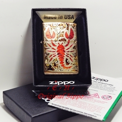ไฟแช็ค Zippo แท้ แมลงป่อง สีทองอร่าม " Zippo 29096 Scorpion-Fusion, High Polish Brass " แท้นำเข้า 100%