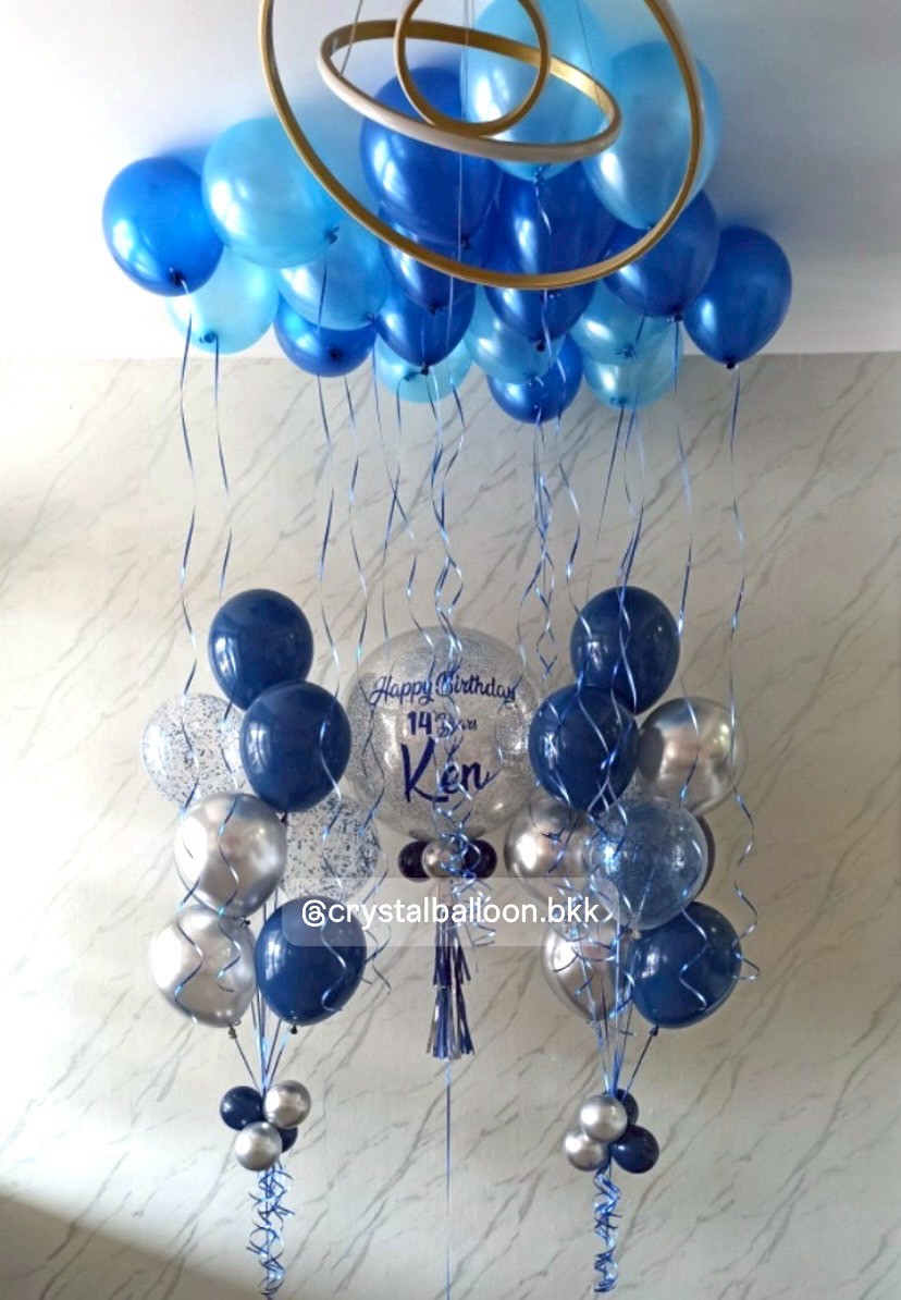 ลูกโป่งวันเกิด Bubble ขนาด 24" กลิตเตอร์สีเงินพร้อมลูกโป่งช่อ 9 ลูก 2 ช่อ, พร้อมลูกโป่งลอยฝ้า 20 ลูก , พร้อมตกแต่ง สามารถเปลี่ยนสีลูกโป่ง/้เปลี่ยนข้อความ/เปลี่ยนขนาดลูกโป่งได้