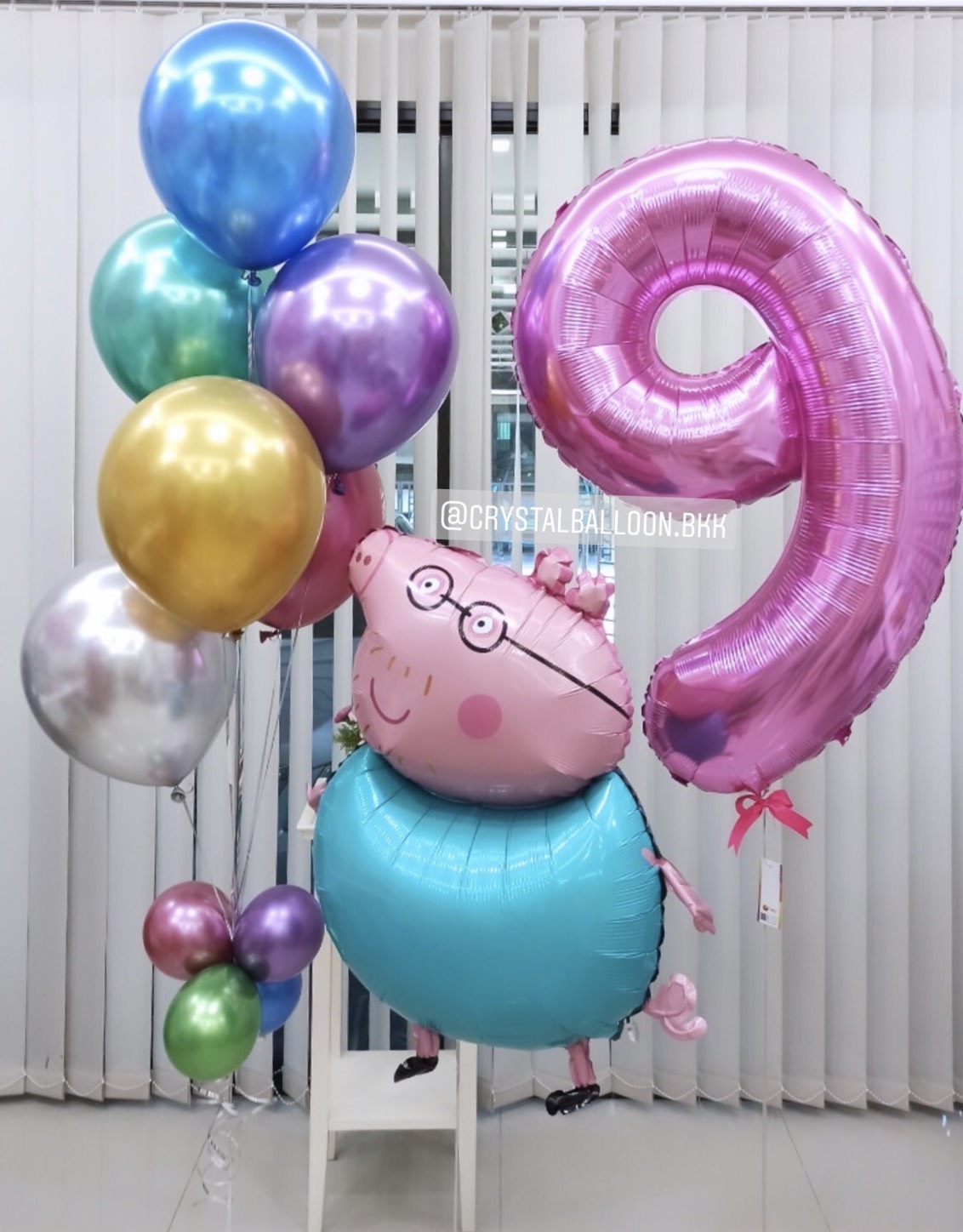 ลูกโป่ง วันเกิดเด็ก ฟอยล์ Peppa Pig 1 ชิ้น พร้อม ฟอยล์ตัวเลข ขนาด 40" 1 ชิ้น พร้อม ช่อลูกโป่งสีโครเมี่ยม ช่อ 6 ลูก 1 ช่อ พร้อมตกเเต่ง สามารถเปลี่ยนสีลูกโป่ง/เปลี่ยนสี-ฟอยล์ตัวเลข/เปลี่ยนฟอยล์ตกแต่งได้