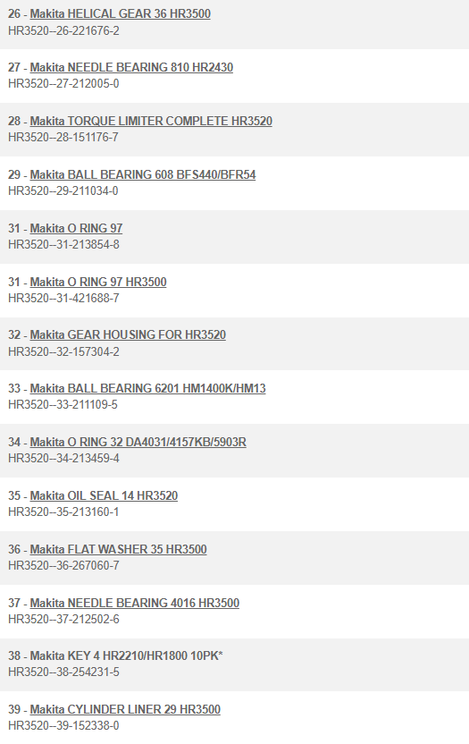 HR3520 สว่านโรตารี่ Makita Spare Parts