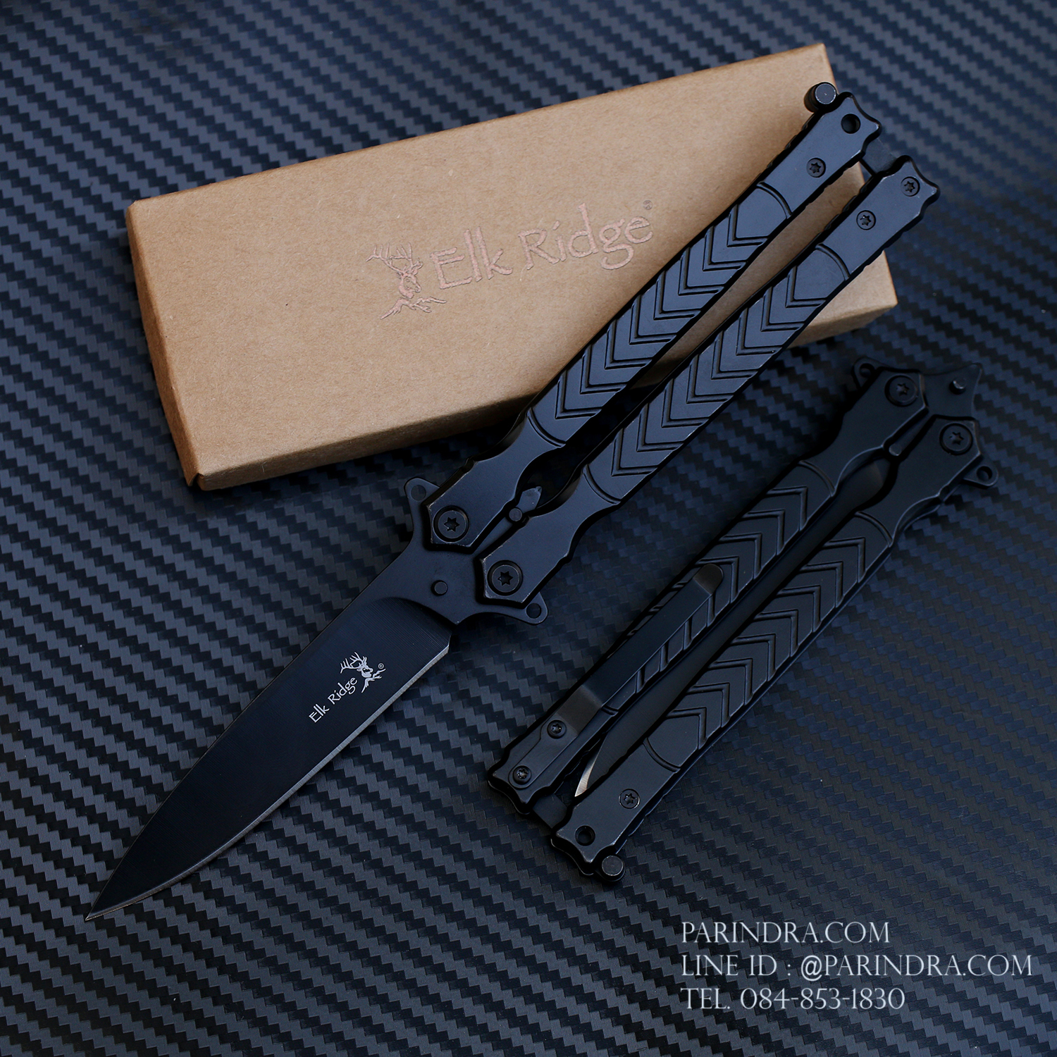 มีดปีกผีเสื้อ ลายหัวกวาง Elk Ridge สีดำ ปลายแหลม