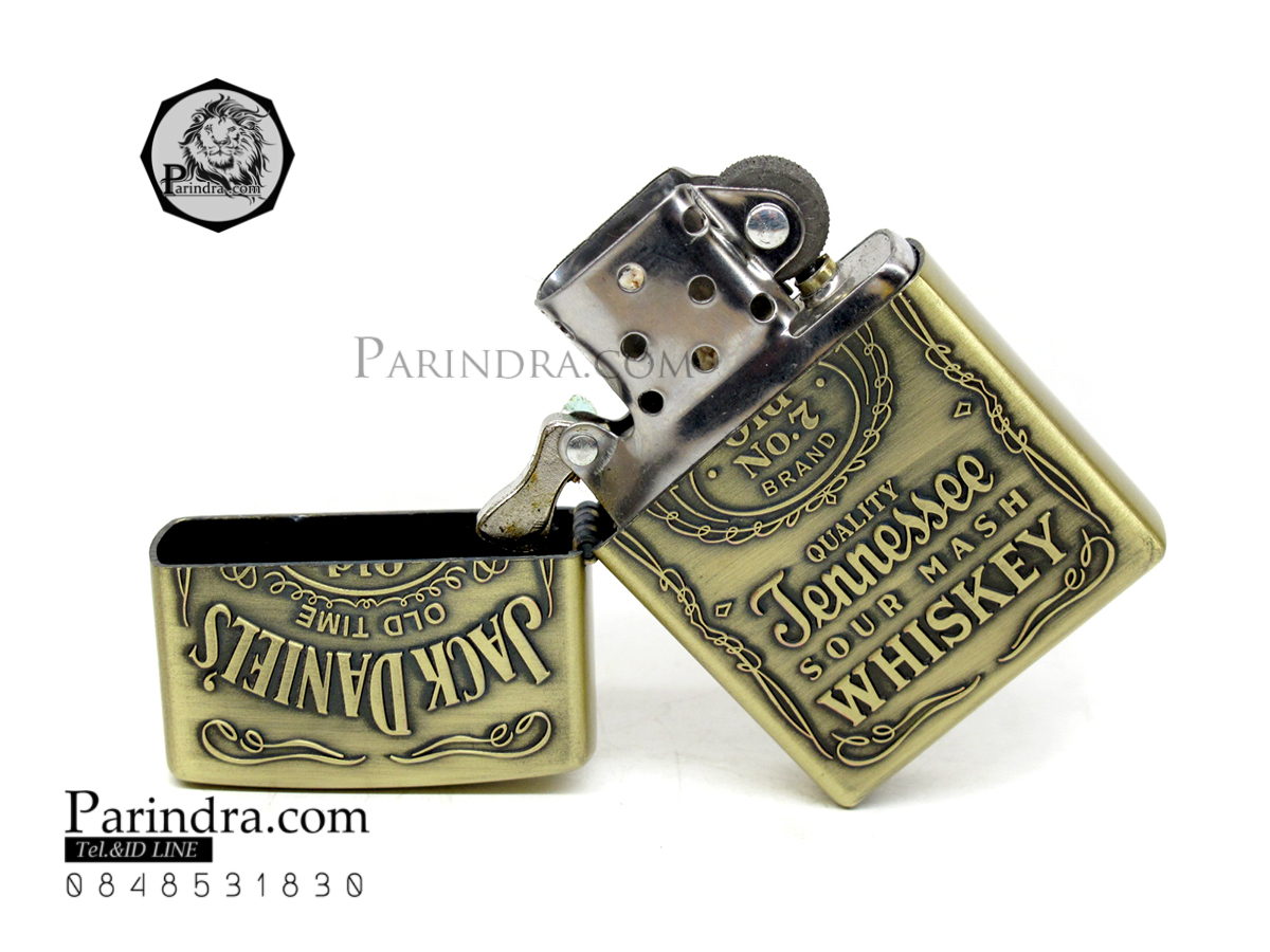 ไฟแช็คน้ำมัน ลาย สุรายี่ห้อ Jack Daniel's Jennessee Whisky สีทองเหลือง